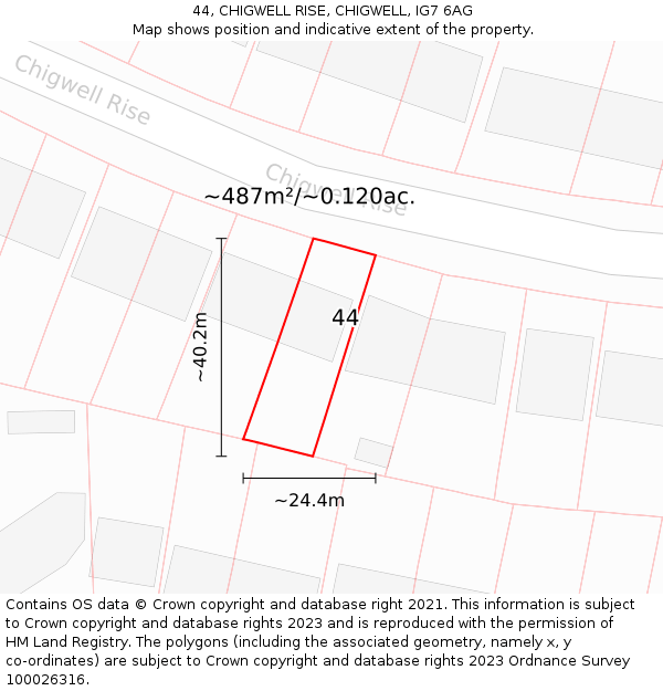 44, CHIGWELL RISE, CHIGWELL, IG7 6AG: Plot and title map