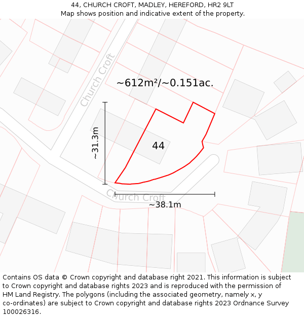 44, CHURCH CROFT, MADLEY, HEREFORD, HR2 9LT: Plot and title map