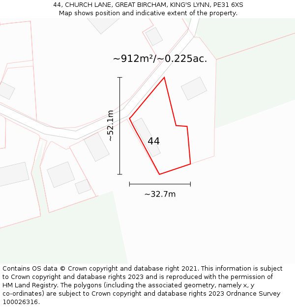 44, CHURCH LANE, GREAT BIRCHAM, KING'S LYNN, PE31 6XS: Plot and title map