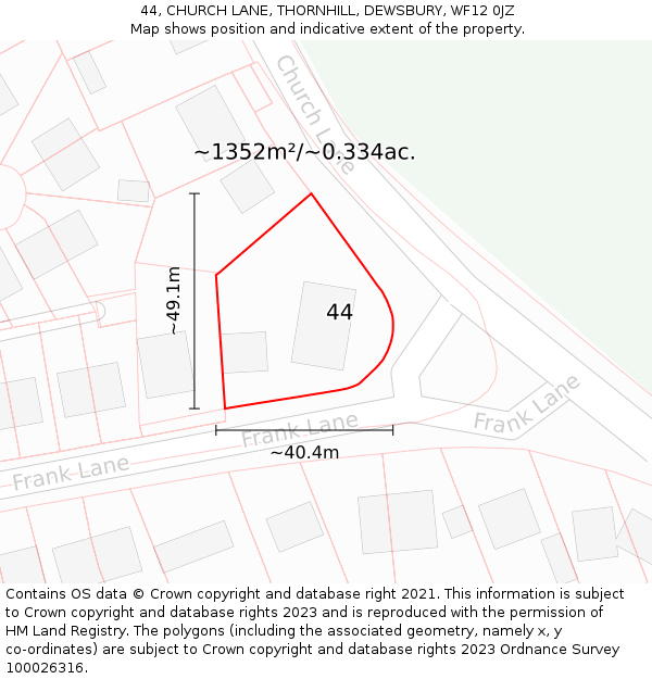 44, CHURCH LANE, THORNHILL, DEWSBURY, WF12 0JZ: Plot and title map