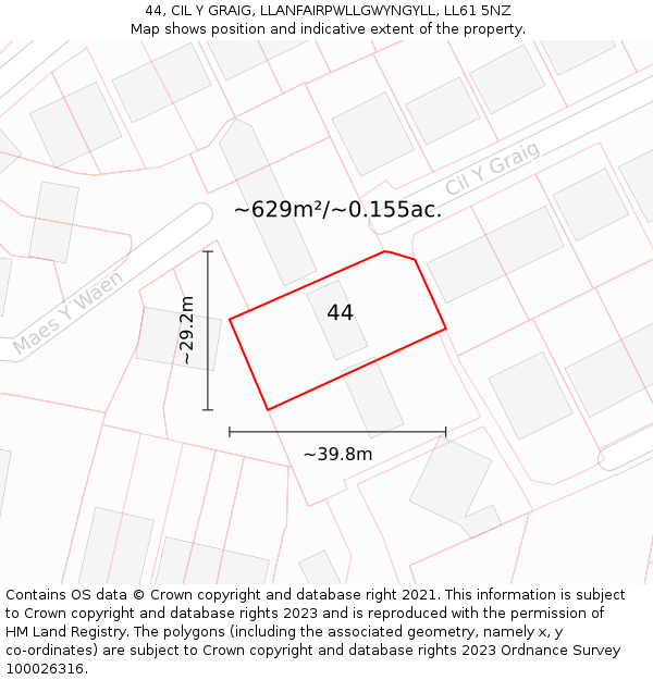44, CIL Y GRAIG, LLANFAIRPWLLGWYNGYLL, LL61 5NZ: Plot and title map