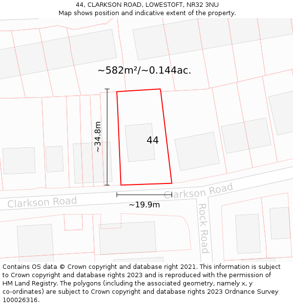 44, CLARKSON ROAD, LOWESTOFT, NR32 3NU: Plot and title map