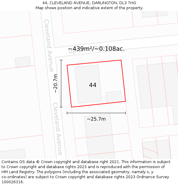 44, CLEVELAND AVENUE, DARLINGTON, DL3 7HG: Plot and title map