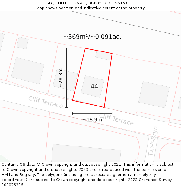 44, CLIFFE TERRACE, BURRY PORT, SA16 0HL: Plot and title map