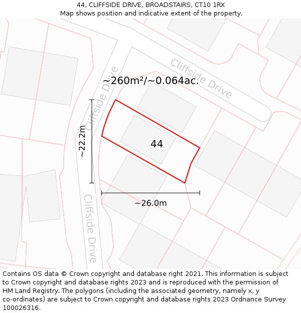 44, CLIFFSIDE DRIVE, BROADSTAIRS, CT10 1RX: Plot and title map