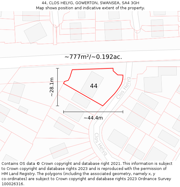 44, CLOS HELYG, GOWERTON, SWANSEA, SA4 3GH: Plot and title map