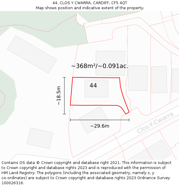 44, CLOS Y CWARRA, CARDIFF, CF5 4QT: Plot and title map