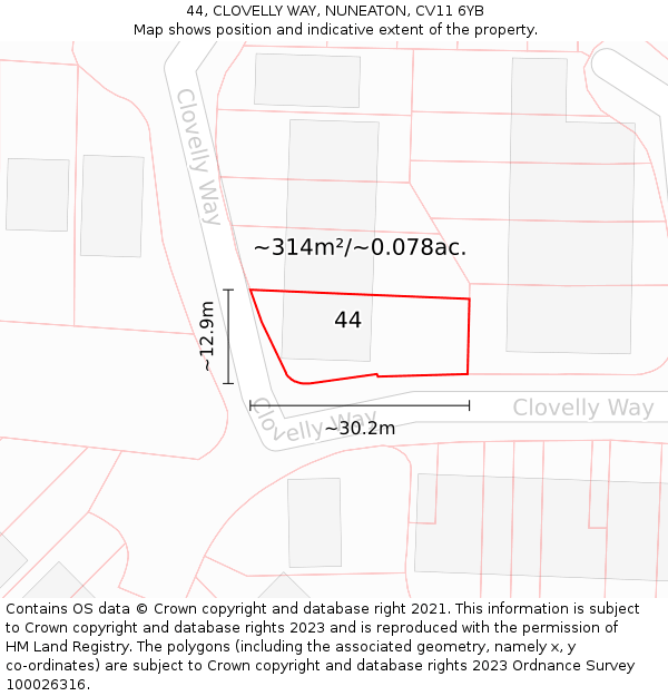 44, CLOVELLY WAY, NUNEATON, CV11 6YB: Plot and title map