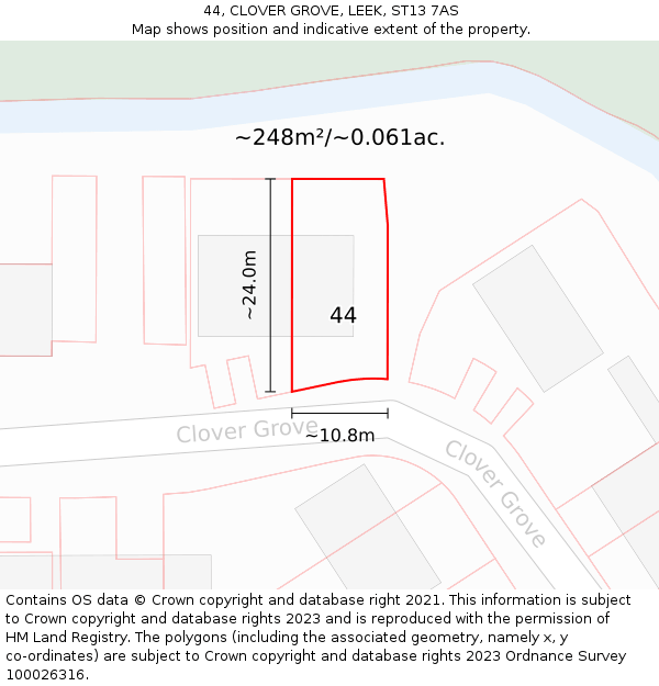 44, CLOVER GROVE, LEEK, ST13 7AS: Plot and title map