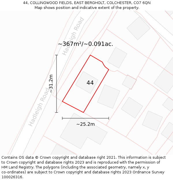 44, COLLINGWOOD FIELDS, EAST BERGHOLT, COLCHESTER, CO7 6QN: Plot and title map