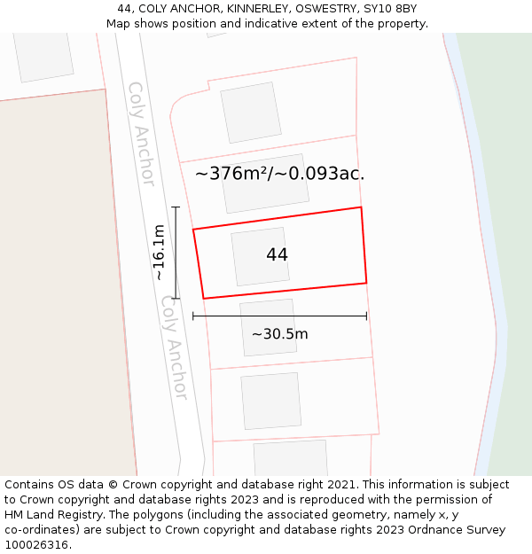 44, COLY ANCHOR, KINNERLEY, OSWESTRY, SY10 8BY: Plot and title map