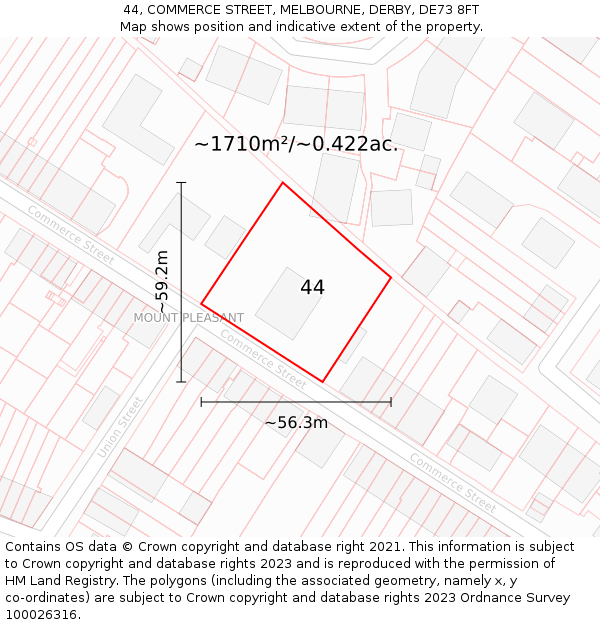 44, COMMERCE STREET, MELBOURNE, DERBY, DE73 8FT: Plot and title map