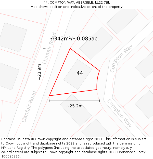 44, COMPTON WAY, ABERGELE, LL22 7BL: Plot and title map