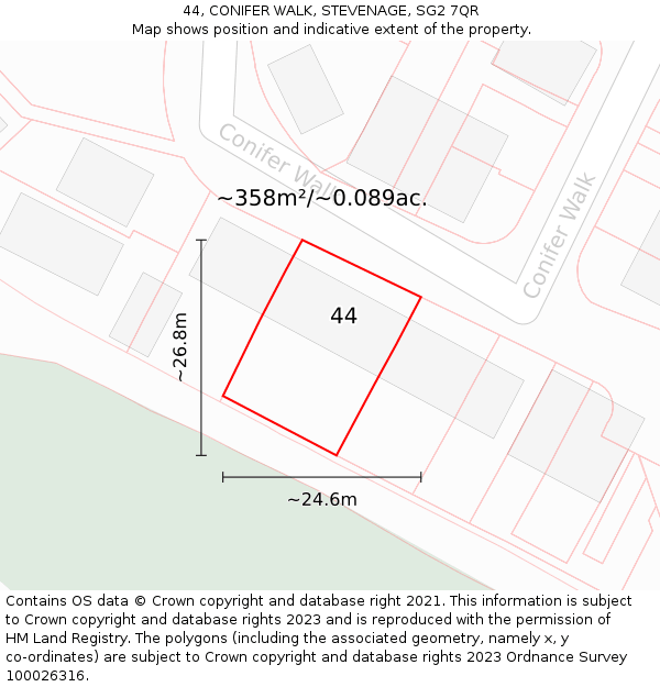44, CONIFER WALK, STEVENAGE, SG2 7QR: Plot and title map