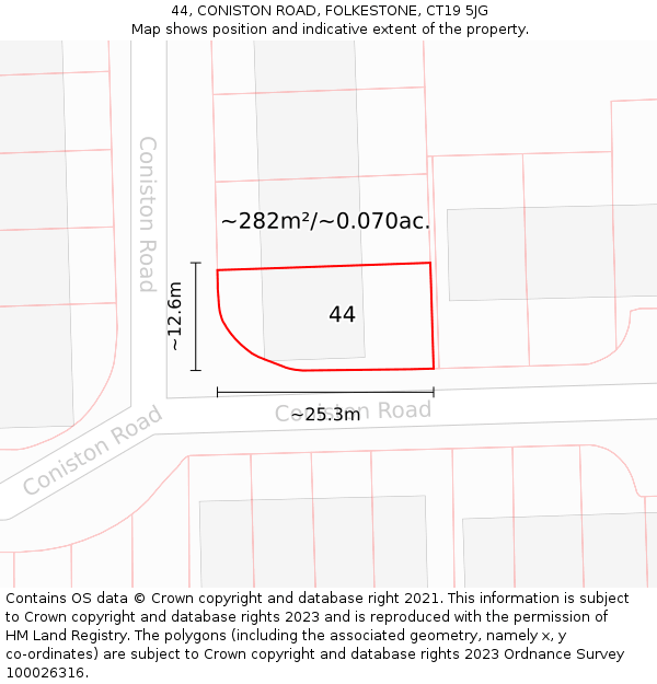44, CONISTON ROAD, FOLKESTONE, CT19 5JG: Plot and title map
