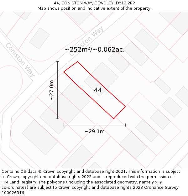 44, CONISTON WAY, BEWDLEY, DY12 2PP: Plot and title map