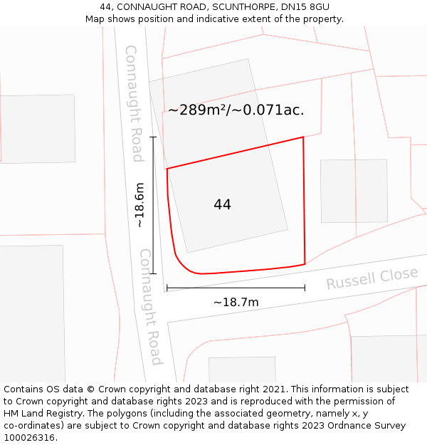 44, CONNAUGHT ROAD, SCUNTHORPE, DN15 8GU: Plot and title map