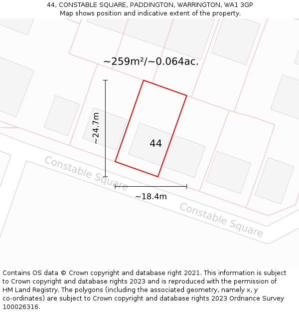 44, CONSTABLE SQUARE, PADDINGTON, WARRINGTON, WA1 3GP: Plot and title map
