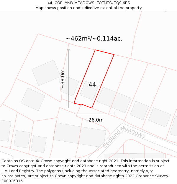 44, COPLAND MEADOWS, TOTNES, TQ9 6ES: Plot and title map