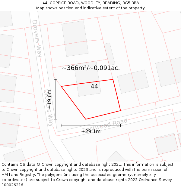 44, COPPICE ROAD, WOODLEY, READING, RG5 3RA: Plot and title map