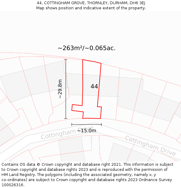 44, COTTINGHAM GROVE, THORNLEY, DURHAM, DH6 3EJ: Plot and title map
