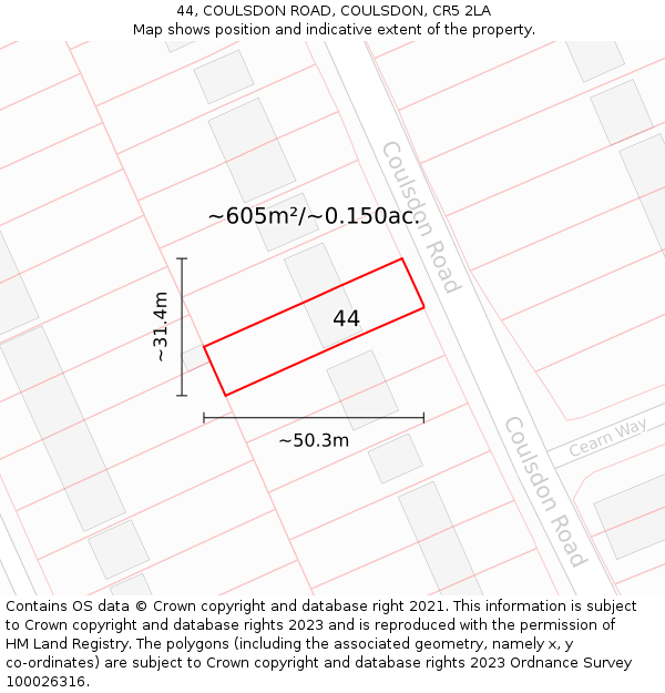 44, COULSDON ROAD, COULSDON, CR5 2LA: Plot and title map