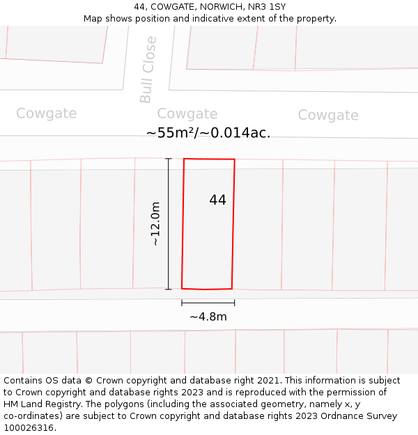 44, COWGATE, NORWICH, NR3 1SY: Plot and title map