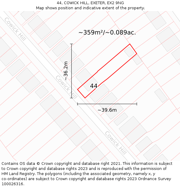 44, COWICK HILL, EXETER, EX2 9NG: Plot and title map