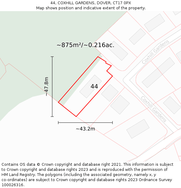 44, COXHILL GARDENS, DOVER, CT17 0PX: Plot and title map