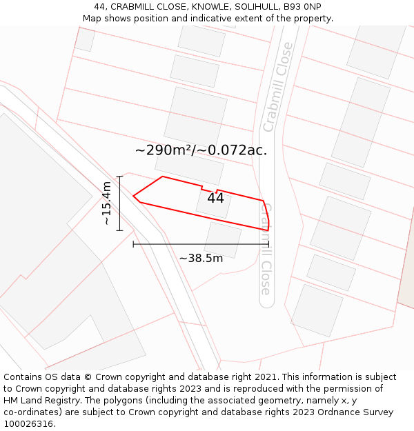 44, CRABMILL CLOSE, KNOWLE, SOLIHULL, B93 0NP: Plot and title map