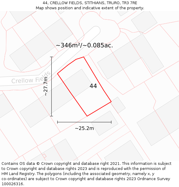44, CRELLOW FIELDS, STITHIANS, TRURO, TR3 7RE: Plot and title map