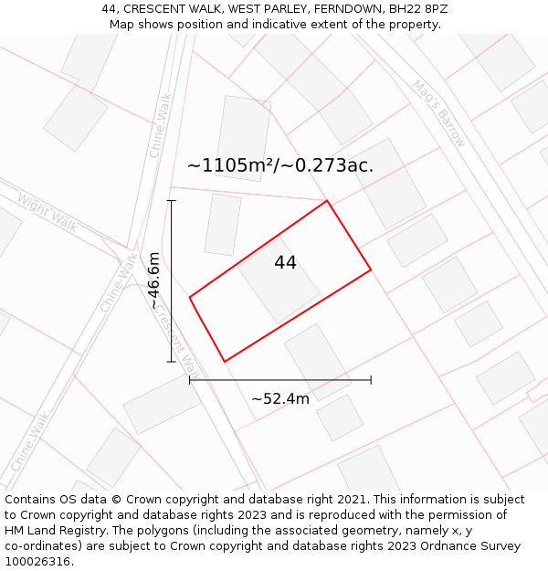 44, CRESCENT WALK, WEST PARLEY, FERNDOWN, BH22 8PZ: Plot and title map