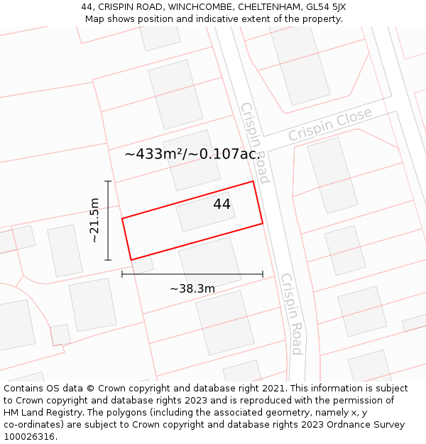 44, CRISPIN ROAD, WINCHCOMBE, CHELTENHAM, GL54 5JX: Plot and title map