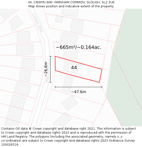 44, CRISPIN WAY, FARNHAM COMMON, SLOUGH, SL2 3UE: Plot and title map