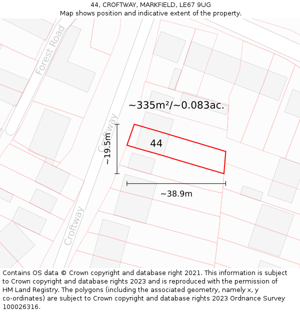 44, CROFTWAY, MARKFIELD, LE67 9UG: Plot and title map