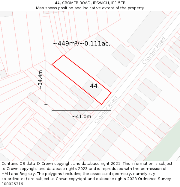44, CROMER ROAD, IPSWICH, IP1 5ER: Plot and title map