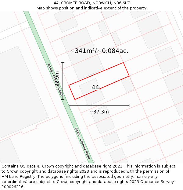 44, CROMER ROAD, NORWICH, NR6 6LZ: Plot and title map