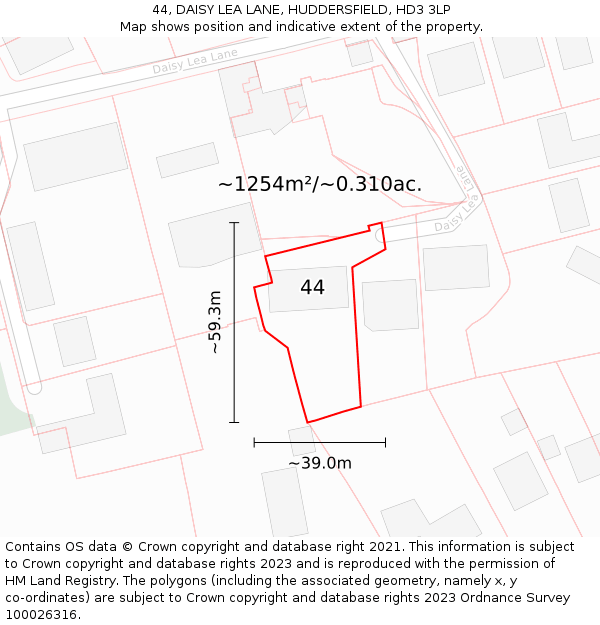 44, DAISY LEA LANE, HUDDERSFIELD, HD3 3LP: Plot and title map