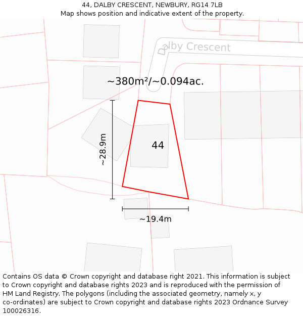 44, DALBY CRESCENT, NEWBURY, RG14 7LB: Plot and title map
