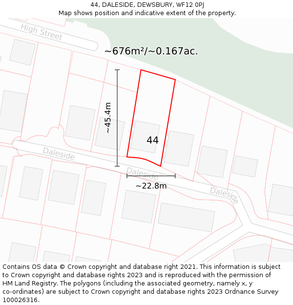 44, DALESIDE, DEWSBURY, WF12 0PJ: Plot and title map