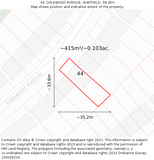 44, DALEWOOD AVENUE, SHEFFIELD, S8 0EH: Plot and title map
