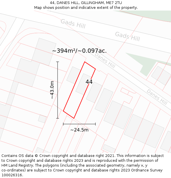44, DANES HILL, GILLINGHAM, ME7 2TU: Plot and title map