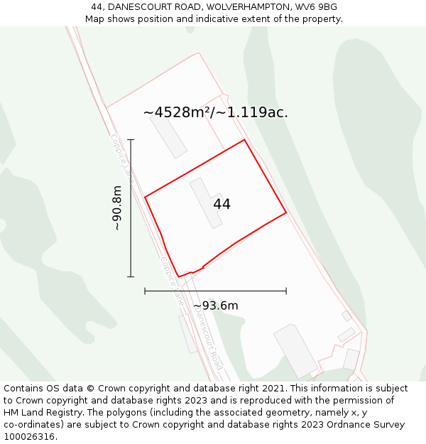 44, DANESCOURT ROAD, WOLVERHAMPTON, WV6 9BG: Plot and title map
