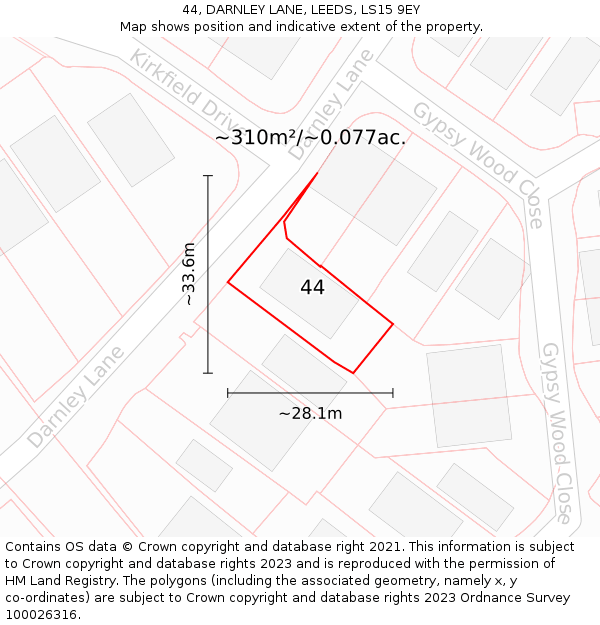 44, DARNLEY LANE, LEEDS, LS15 9EY: Plot and title map