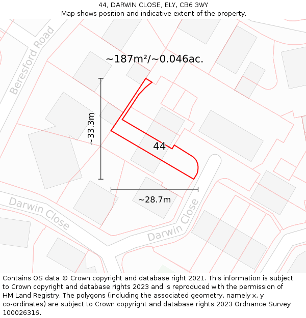 44, DARWIN CLOSE, ELY, CB6 3WY: Plot and title map
