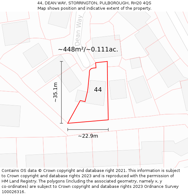 44, DEAN WAY, STORRINGTON, PULBOROUGH, RH20 4QS: Plot and title map