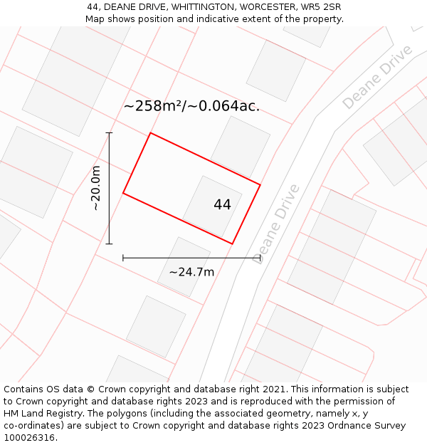 44, DEANE DRIVE, WHITTINGTON, WORCESTER, WR5 2SR: Plot and title map