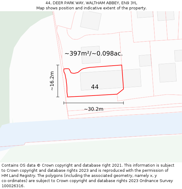 44, DEER PARK WAY, WALTHAM ABBEY, EN9 3YL: Plot and title map