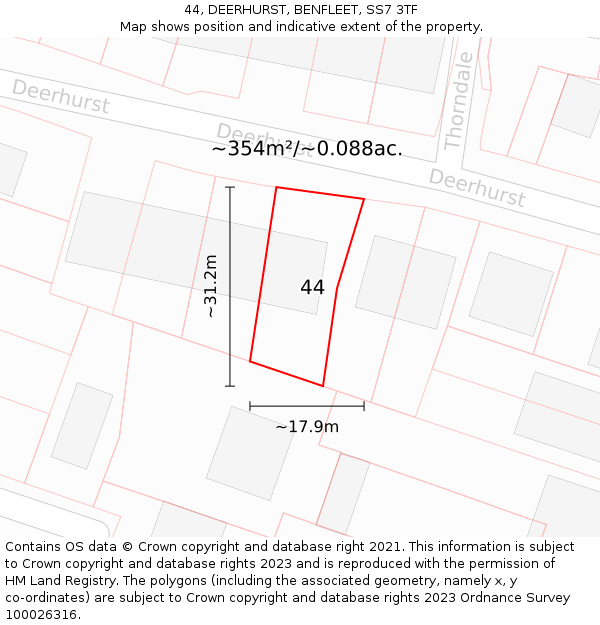 44, DEERHURST, BENFLEET, SS7 3TF: Plot and title map