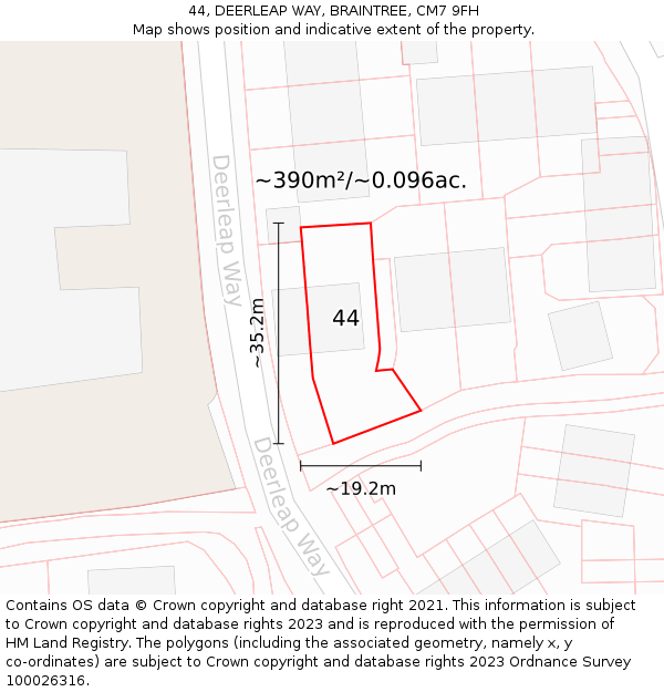 44, DEERLEAP WAY, BRAINTREE, CM7 9FH: Plot and title map